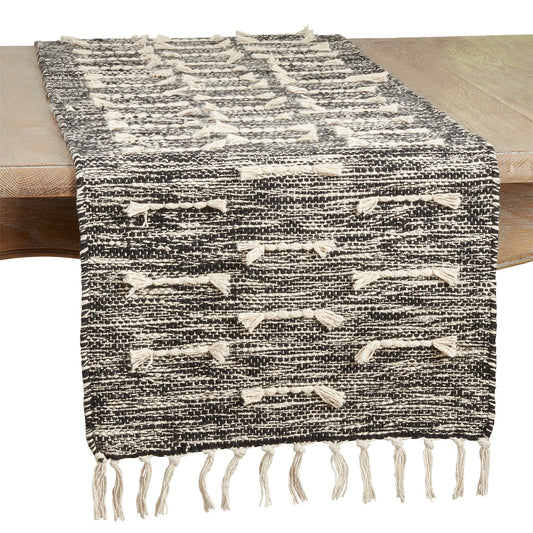 Everyday / All Season Black Dashed Stitch Table Runner, 100% cotton