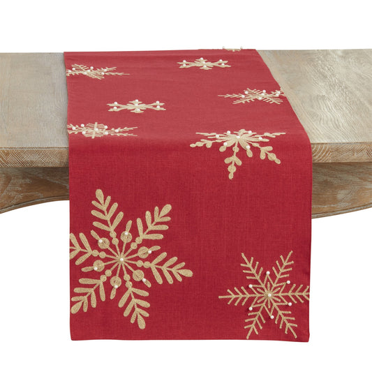 Christmas Red Snowflakes Table Runner, 100% Polyester