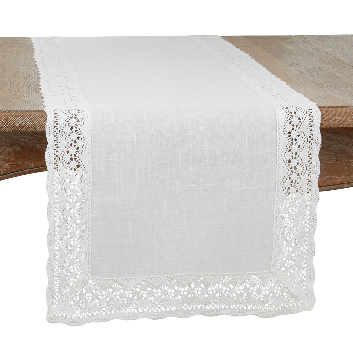 Everyday / All Season White Lace Border Table Runner, 100% Polyester