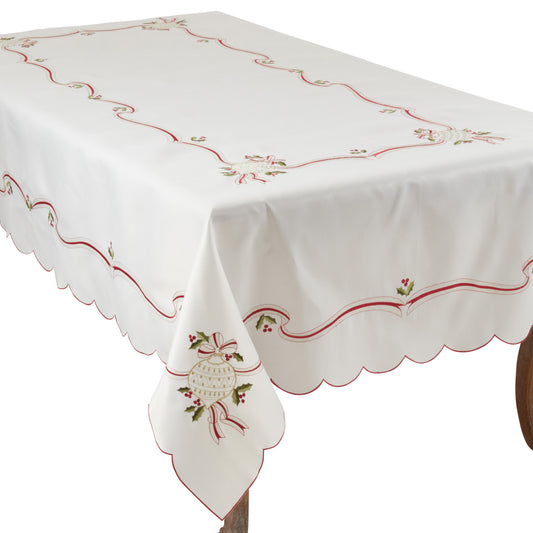 Ivory White Embroidered Christmas Tablecloth  100% polyester
