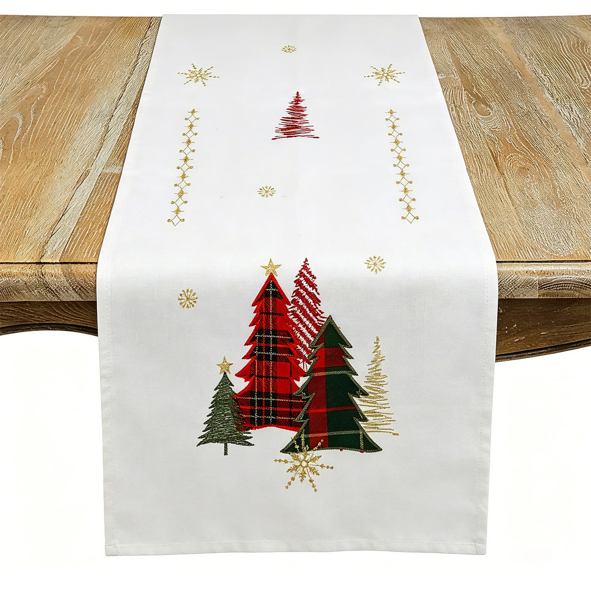 Christmas White Plaid Christmas Trees Table Runner, 100% polyester