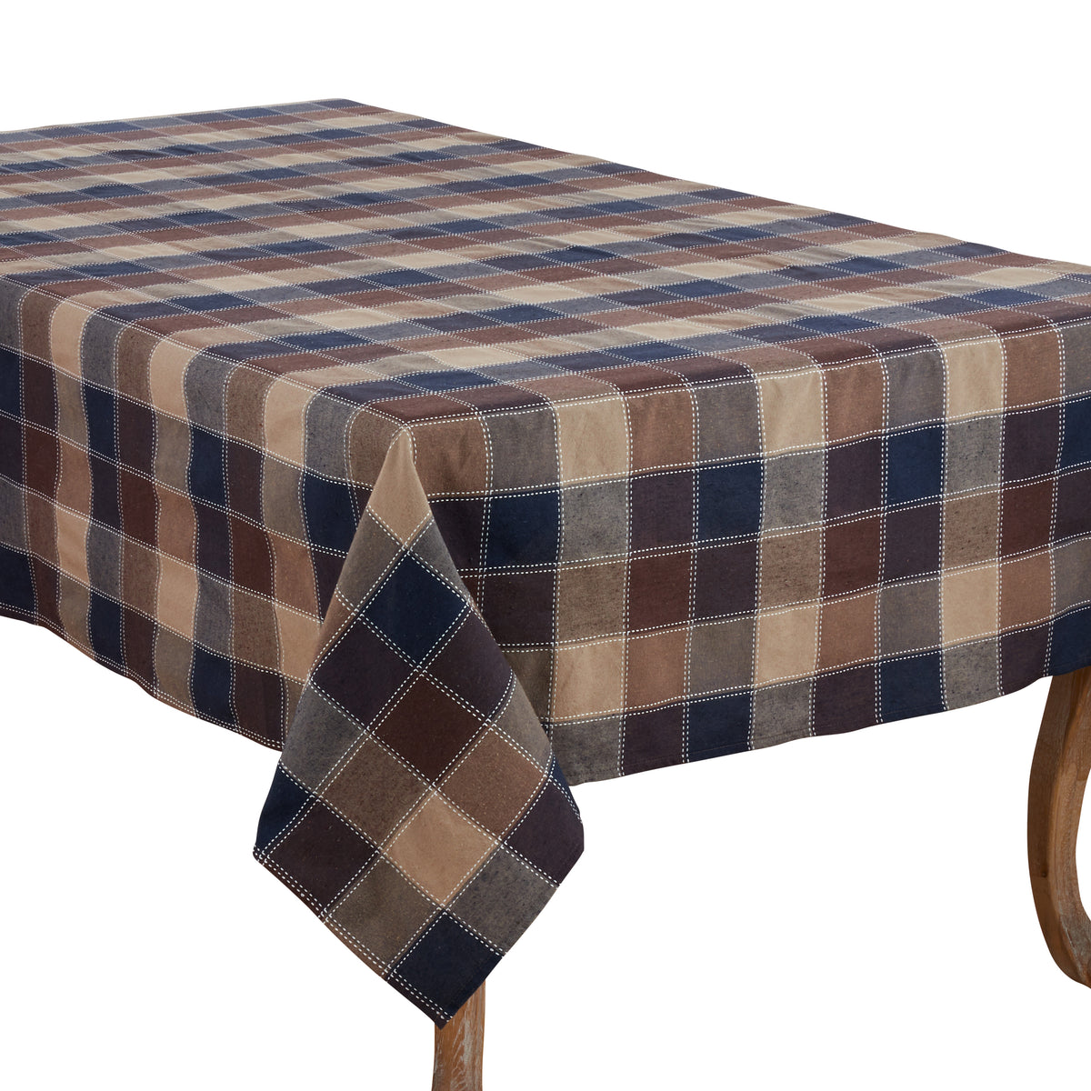 Brown  Stitched Plaid Tablecloth  55% cotton - 45% polyester