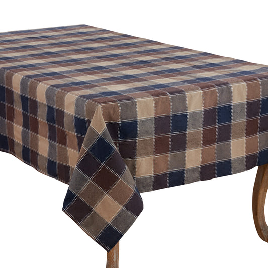 Brown  Stitched Plaid Tablecloth  55% cotton - 45% polyester