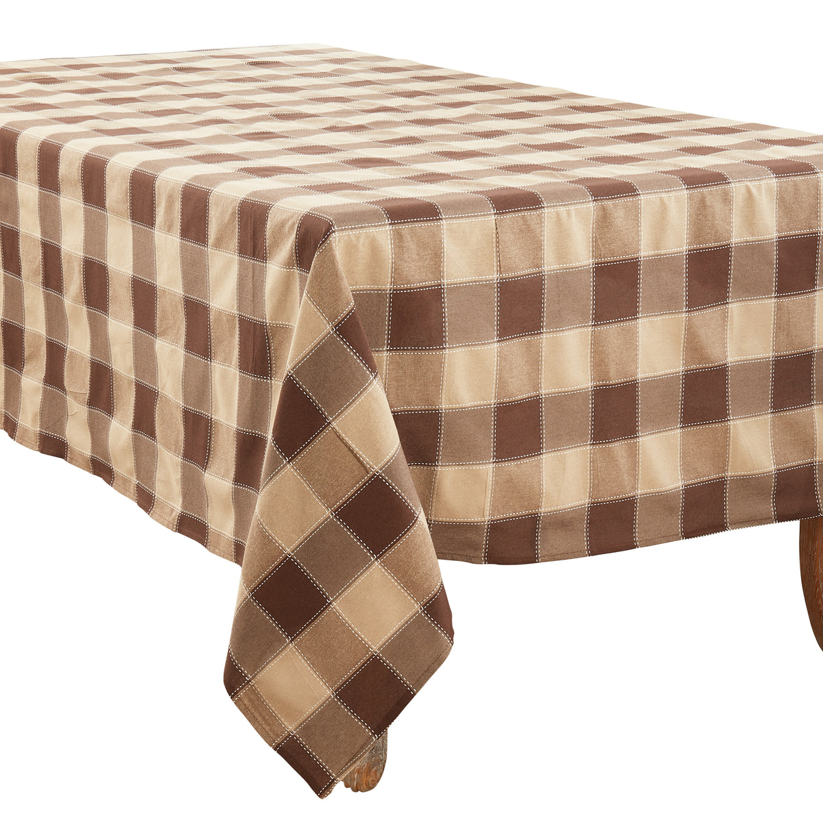 Mocha Brown  Stitched Plaid Tablecloth  55% cotton - 45% polyester