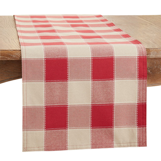 Everyday / All Season Red Stitched Plaid Table Runner, 55% cotton - 45% polyester