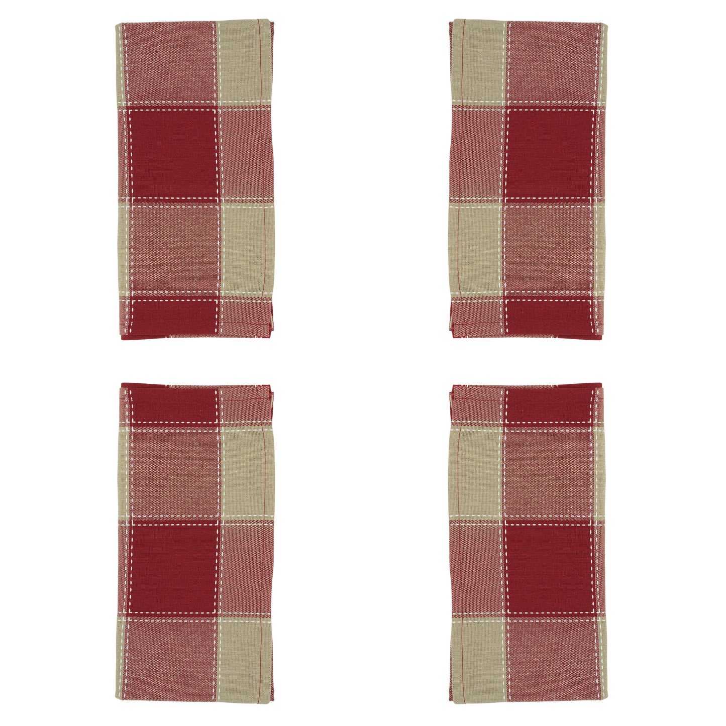 Red Stitched Plaid Napkins 55% cotton - 45% polyester, 20 Inch Square (4 pcs.)