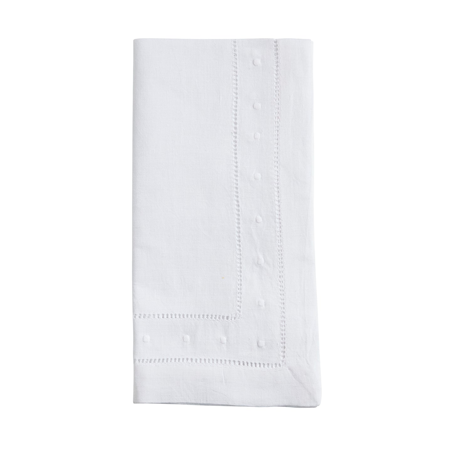 White Embr. and Hemstitch Dinner Napkins 55% linen, 45% cotton, 20 Inch Square (12 pcs.)