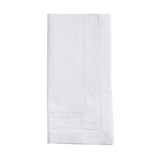 White Embr. and Hemstitch Dinner Napkins 55% linen, 45% cotton, 20 Inch Square (12 pcs.)