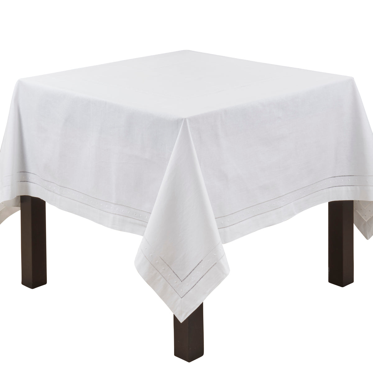 White  Embr. and Hemstitch Topper  55% LINEN, 45% COTTON