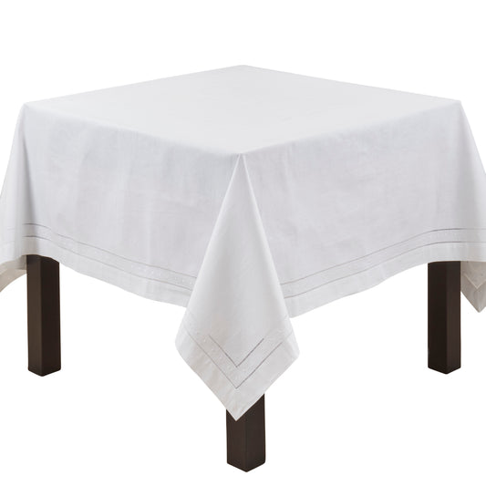 White  Embr. and Hemstitch Topper  55% LINEN, 45% COTTON