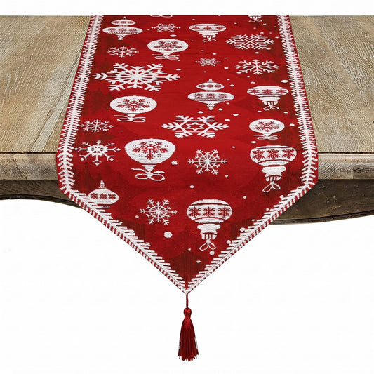 Christmas Red Ornaments Table Runner, 100% polyester