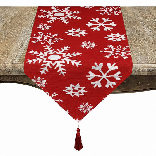 Christmas Red Snowflakes Table Runner, 100% polyester