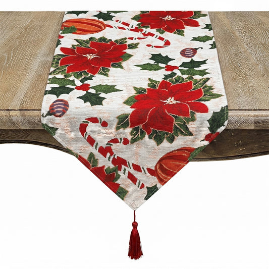Christmas Multi Poinsettia Table Runner, 100% polyester