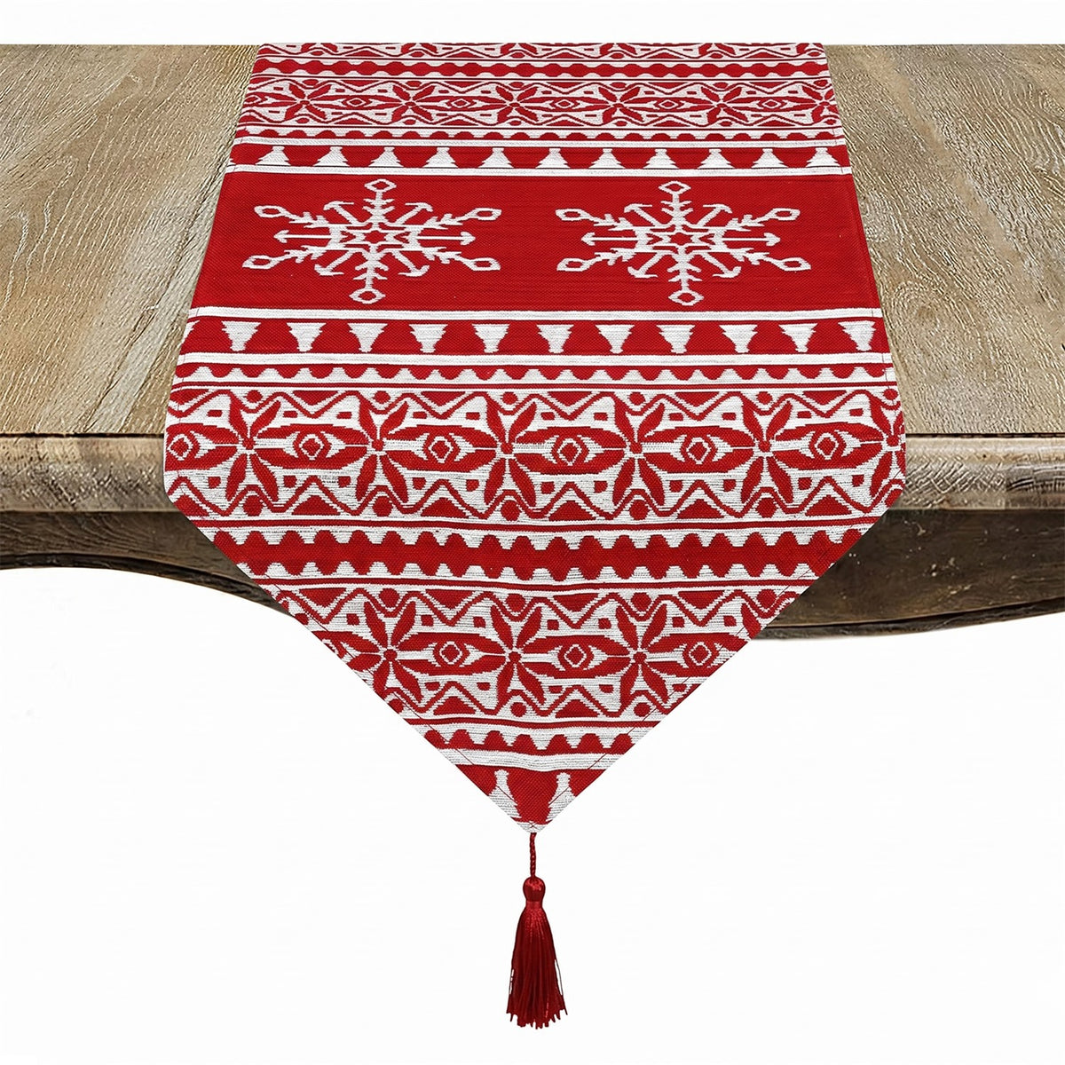Christmas Red Snowflake Christmas Pattern Table Runner, 100% polyester