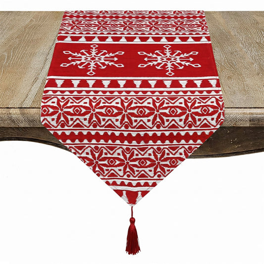 Christmas Red Snowflake Christmas Pattern Table Runner, 100% polyester