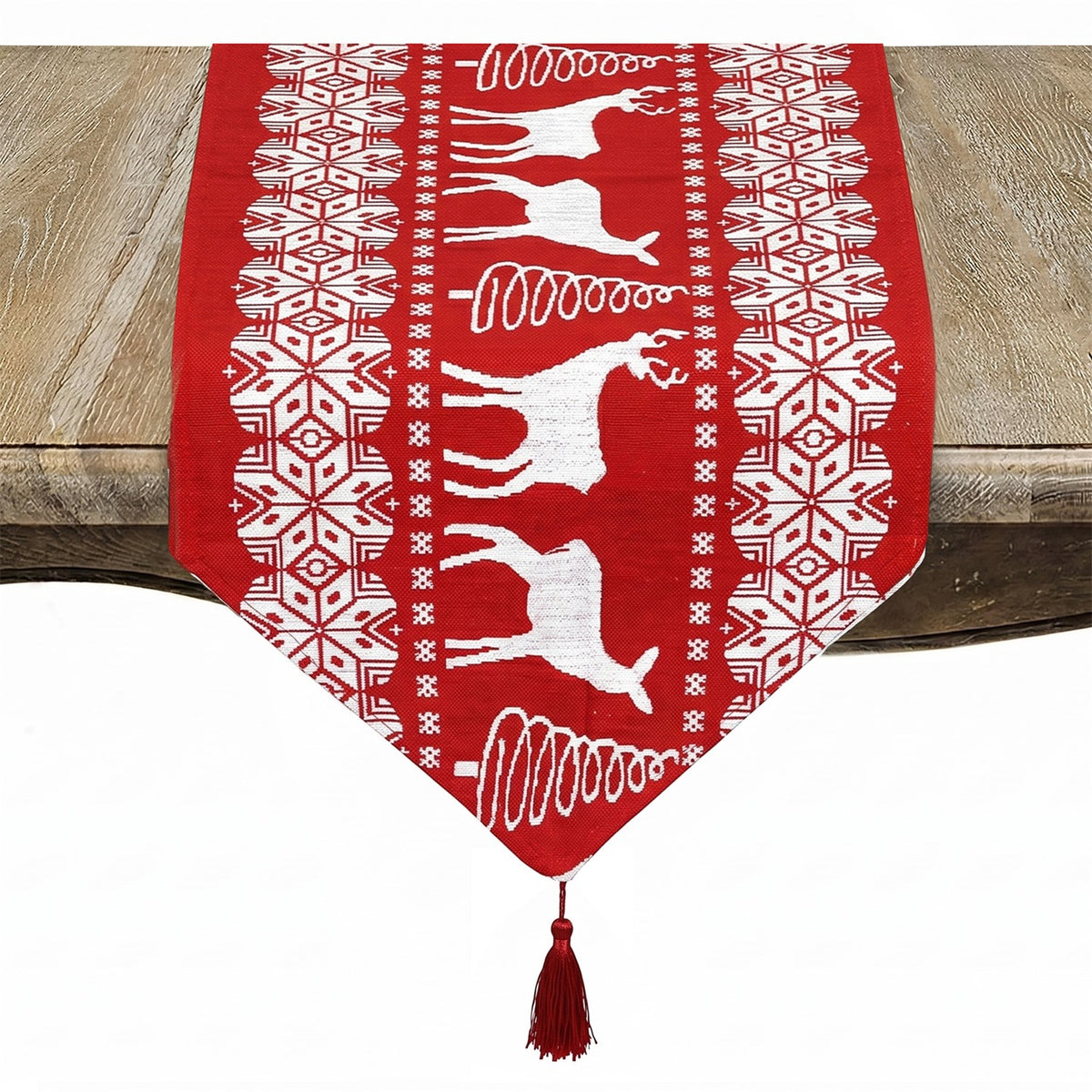 Christmas Red Reindeer Christmas Pattern Table Runner, 100% polyester
