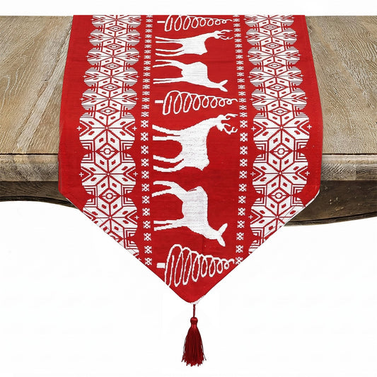 Christmas Red Reindeer Christmas Pattern Table Runner, 100% polyester