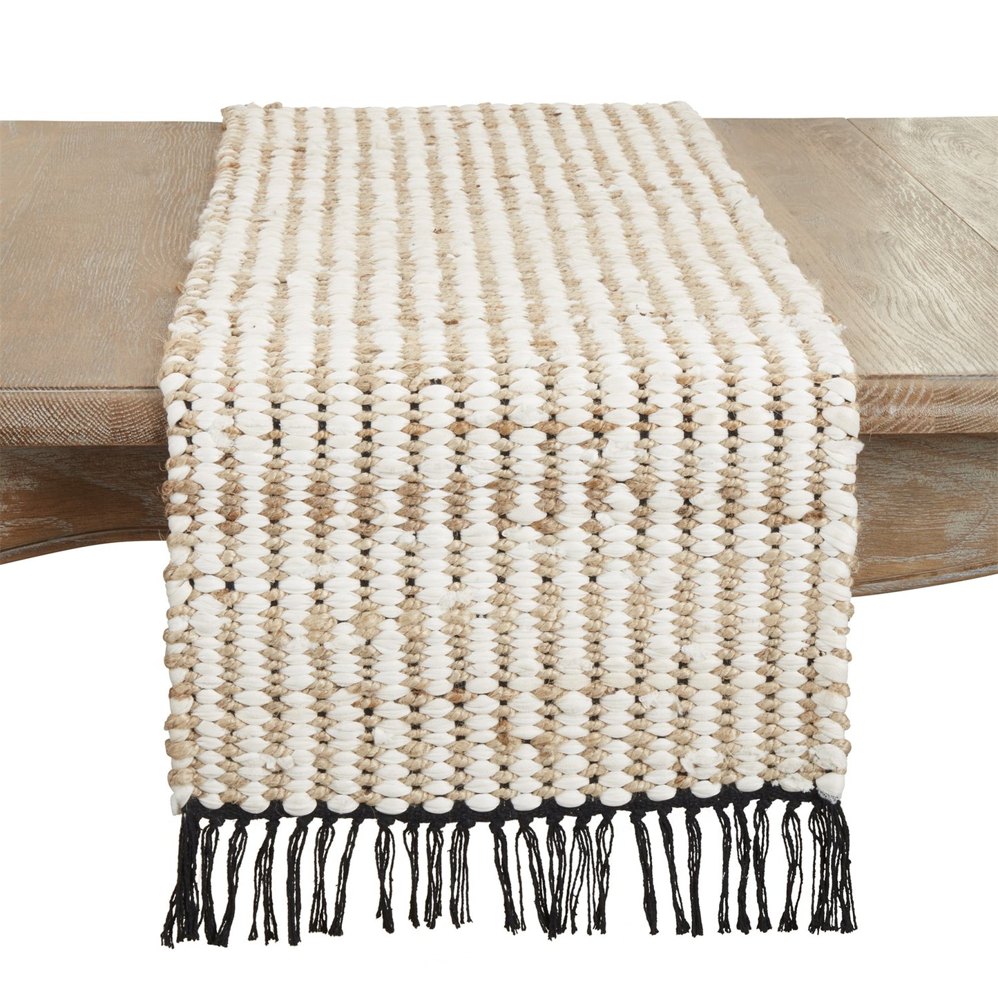 Everyday / All Season Natural Beige Chunky Chindi Table Runner, 50% jute - 40% viscose - 10% cotton