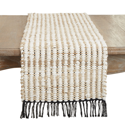 Everyday / All Season Natural Beige Chunky Chindi Table Runner, 50% jute - 40% viscose - 10% cotton