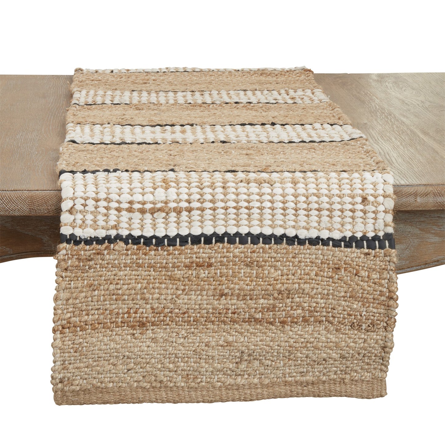 Everyday / All Season Natural Beige Jute Stripe Table Runner, 45% jute - 35% viscose - 15% cotton - 5% leather