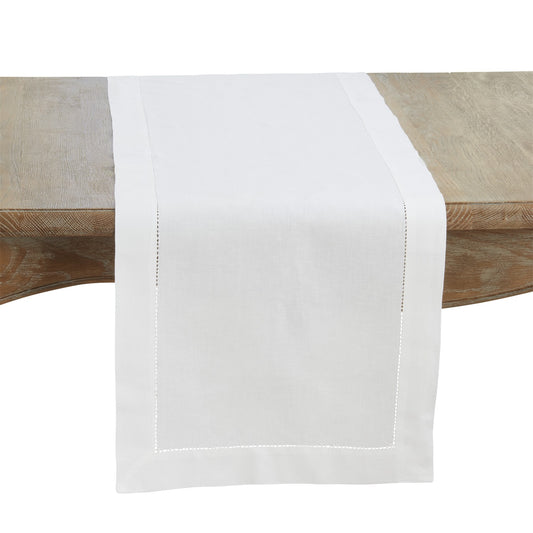 Everyday / All Season White Hemstitch Table Runner, 55% linen - 45% cotton