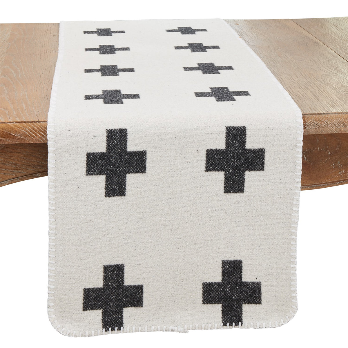 Everyday / All Season Black/White Reversible Plus Sign Table Runner, 100% Polyester