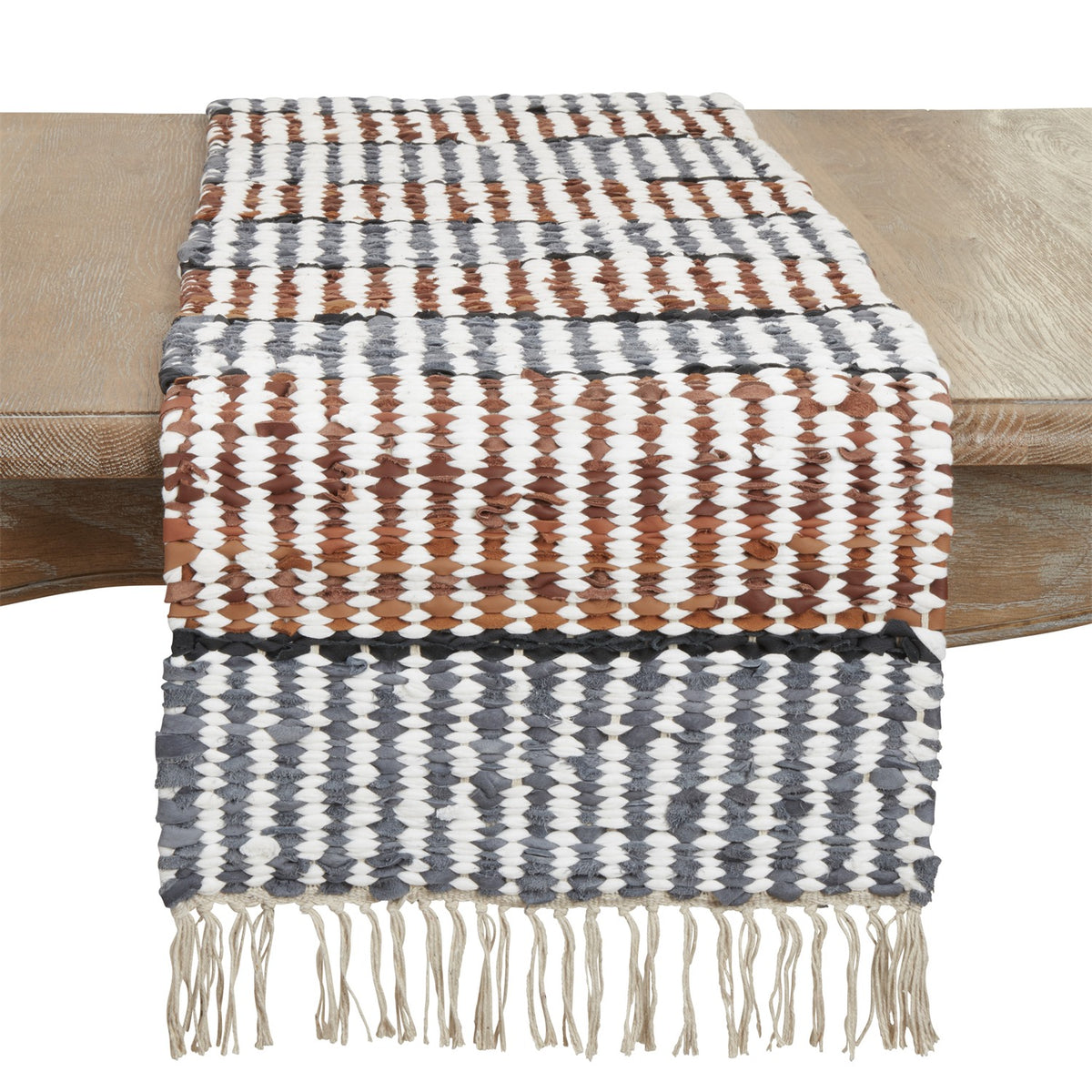 Everyday / All Season Multi Leather Chindi Stripe Table Runner, 50% leather - 40% viscose - 10% cotton