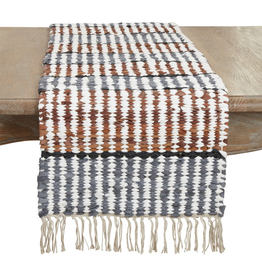 Everyday / All Season Multi Leather Chindi Stripe Table Runner, 50% leather - 40% viscose - 10% cotton
