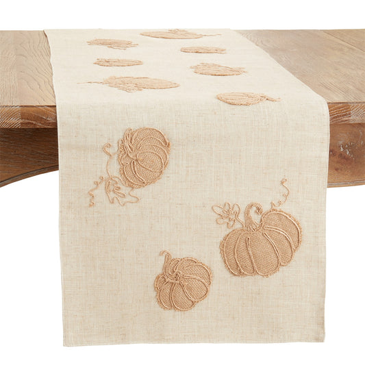 Thanksgiving / Fall Harvest Natural Beige Pumpkins Table Runner, 80% polyester - 20% linen