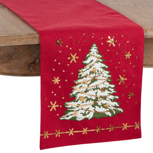 Christmas Red Christmas Tree Table Runner, 100% Polyester