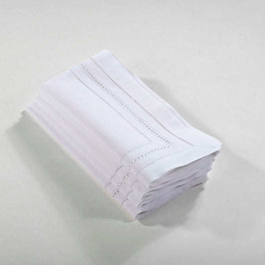 White Linen Hemstitch Dinner Napkins 55% linen, 45% cotton, 20 Inch Square (12 pcs.)