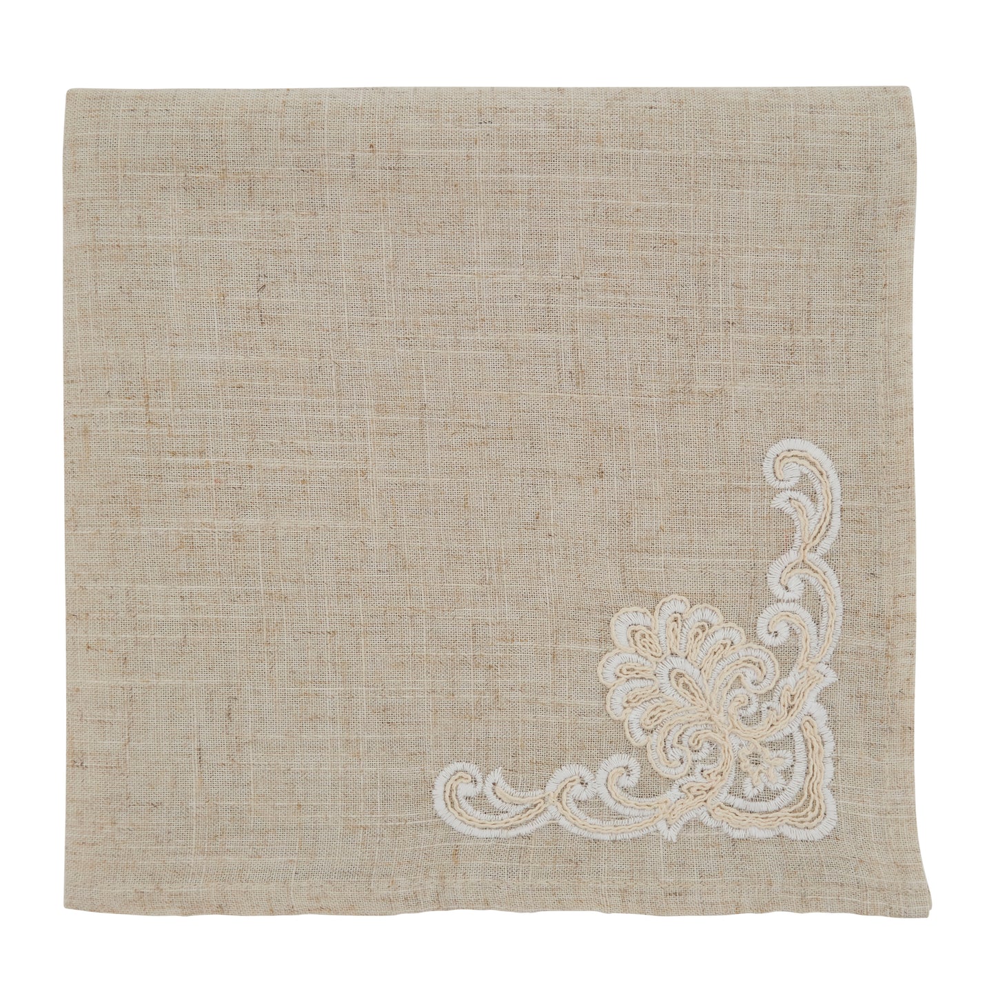 Natural Embroidered Napkins 80% polyester - 20% linen, 20 Inch Square (4 pcs.)
