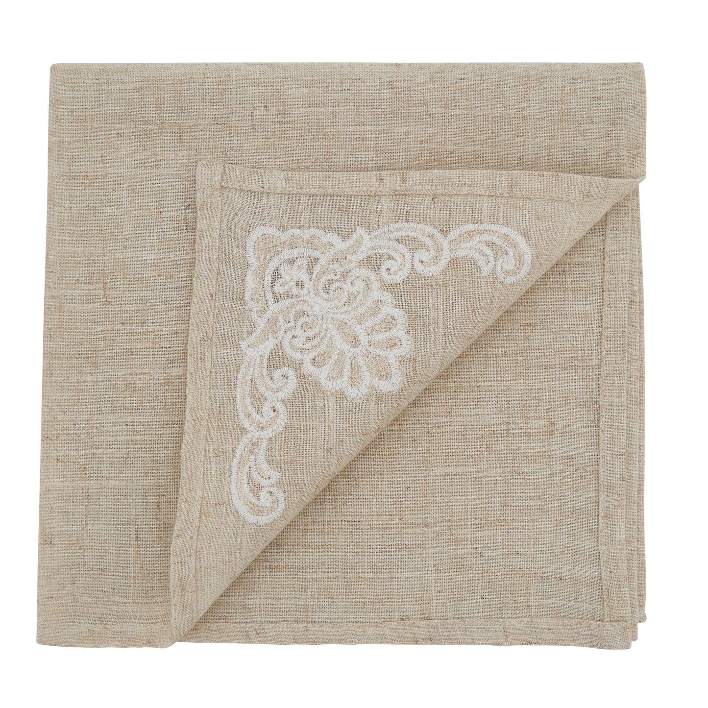 Natural Embroidered Napkins 80% polyester - 20% linen, 20 Inch Square (4 pcs.)