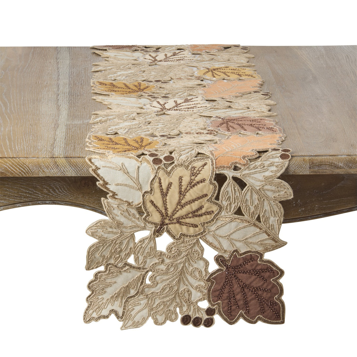 Everyday / All Season Multi Embroidered Leaves Table Runner, 100% polyester