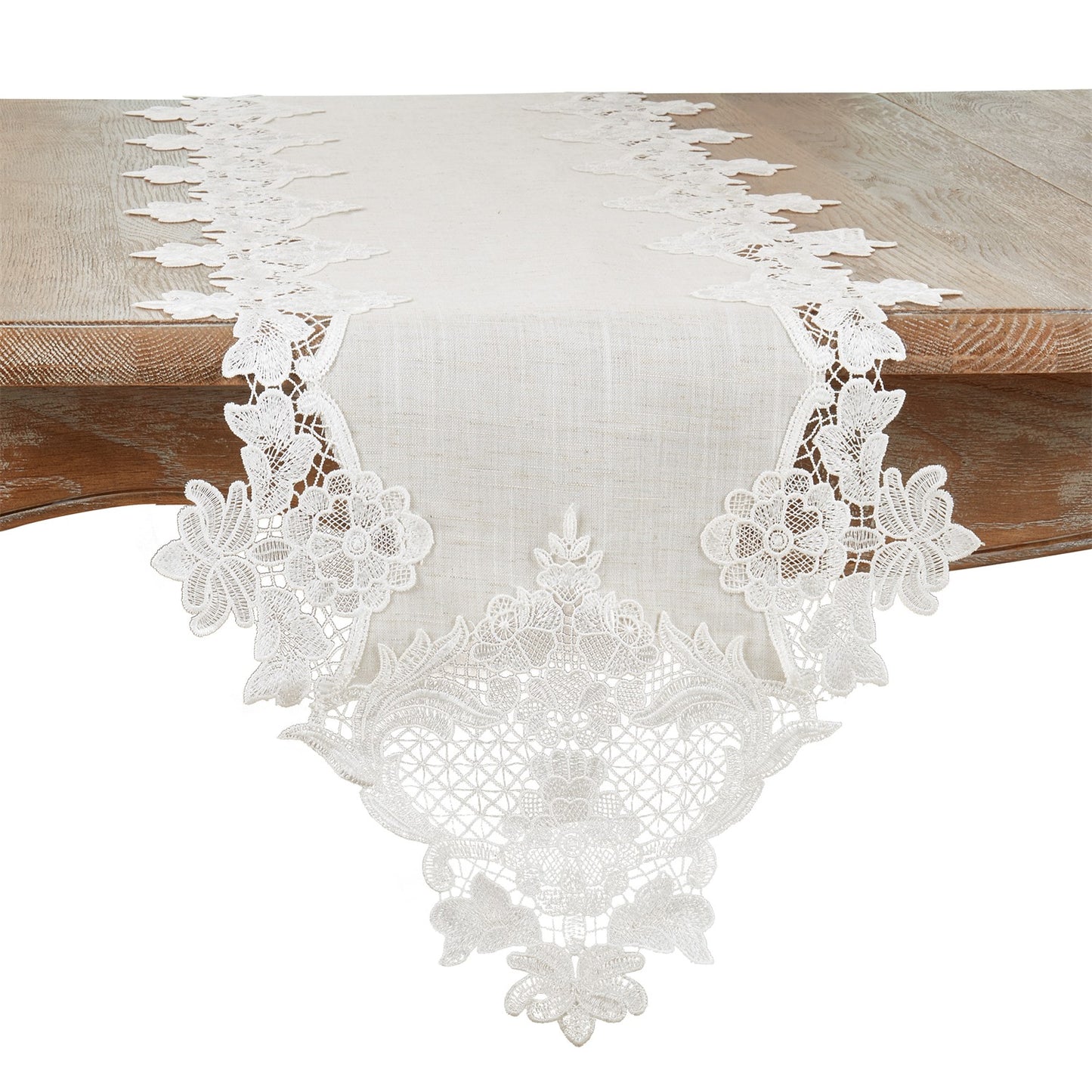 Everyday / All Season Natural Beige Lace Border Table Runner, 100% Polyester