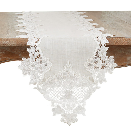 Everyday / All Season Natural Beige Lace Border Table Runner, 100% Polyester