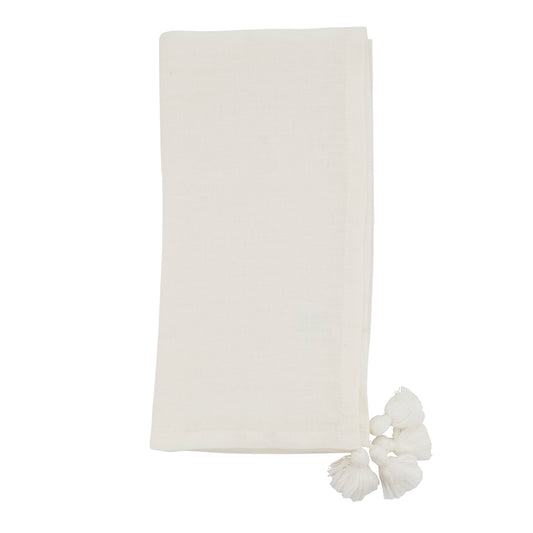 Ivory Tassel Napkins 100% linen, 20 Inch Square (4 pcs.)