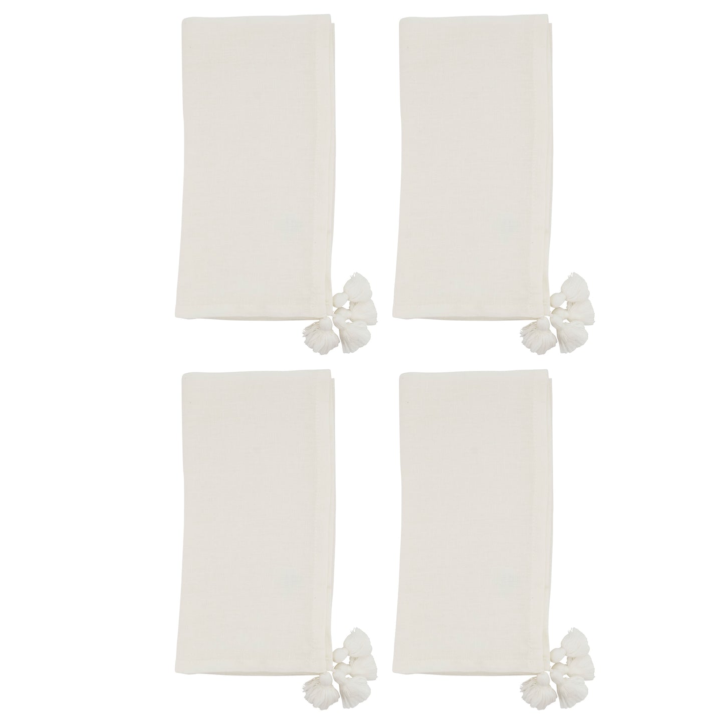 Ivory Tassel Napkins 100% linen, 20 Inch Square (4 pcs.)