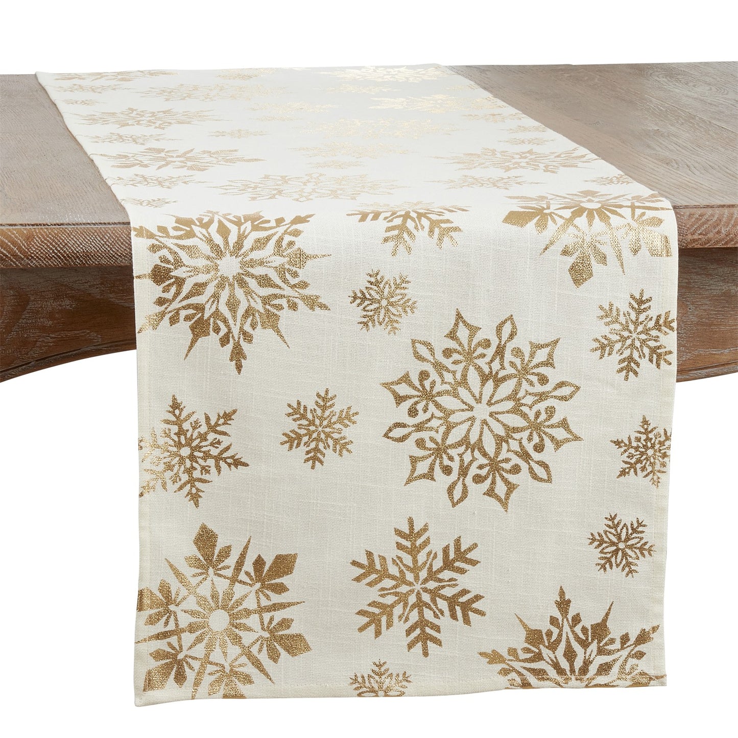 Christmas Gold Foil Print Snowflake Table Runner, 100% cotton