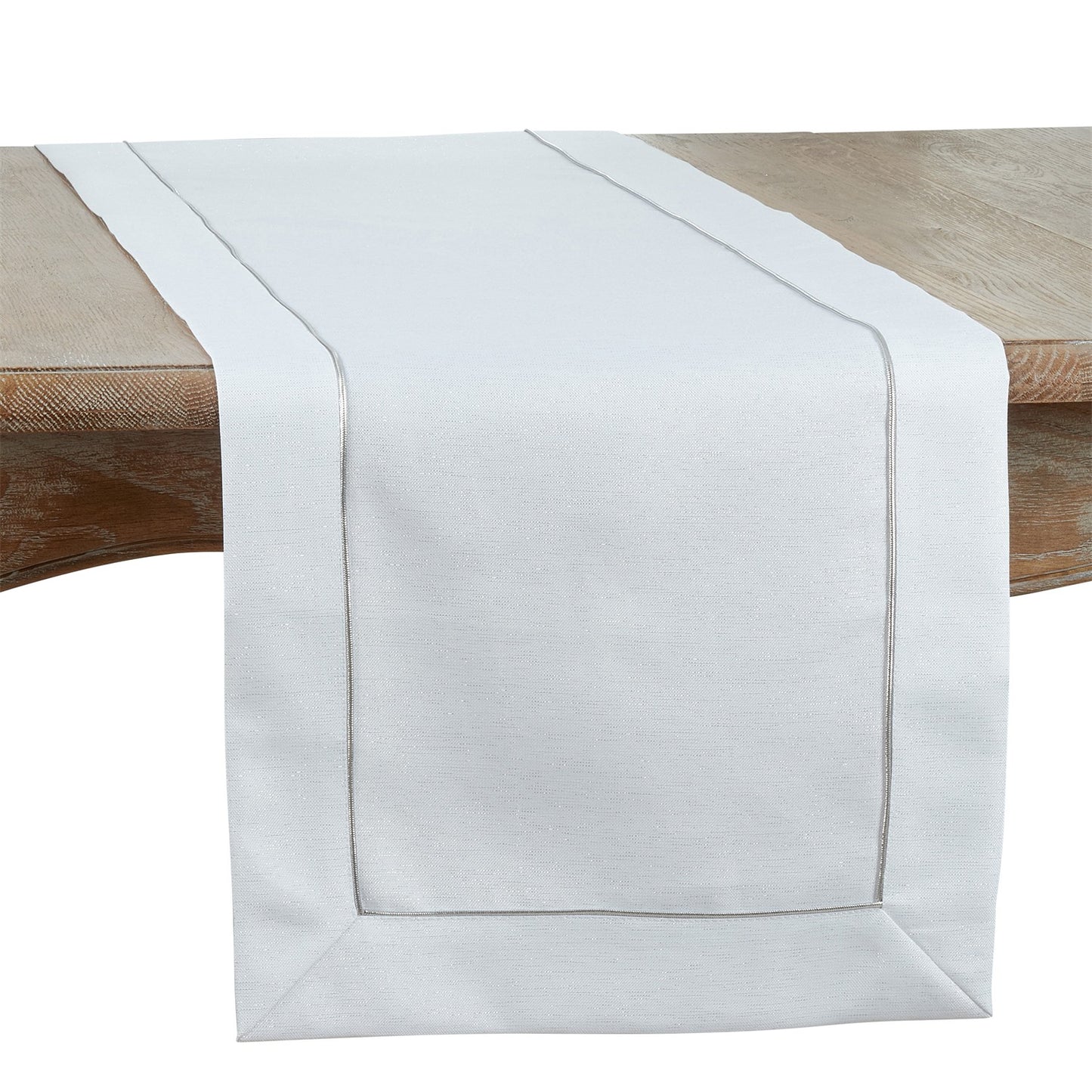 Everyday / All Season White Shimmering w/ Piping Table Runner, 100% Polyester