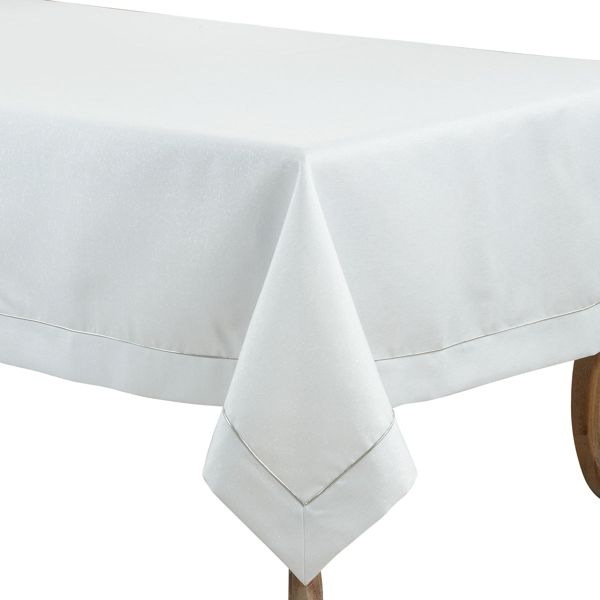 White  Shimmering w/ Piping Tablecloth  100% polyester