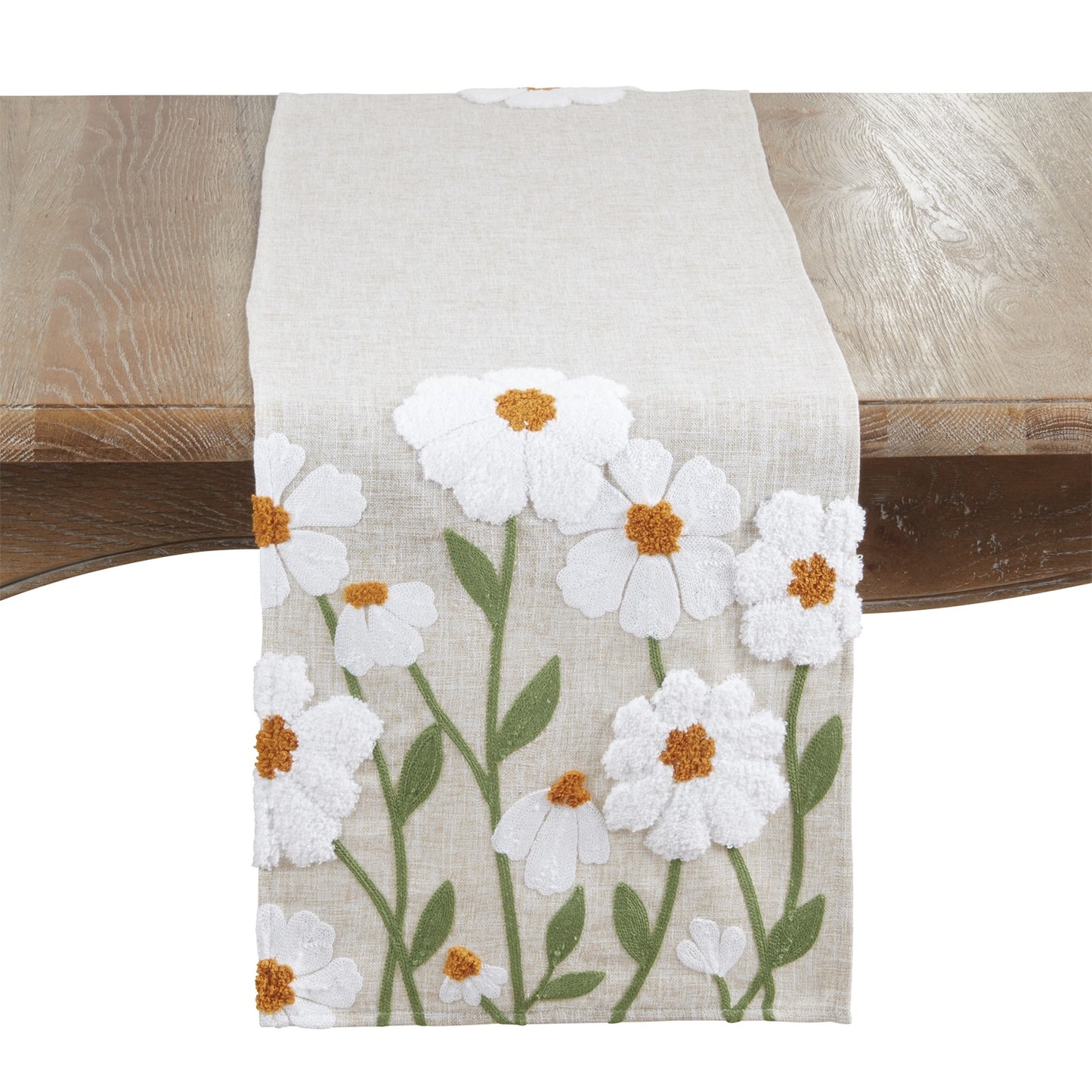 Everyday / All Season Natural Beige Embroidered Floral Table Runner, 100% polyester