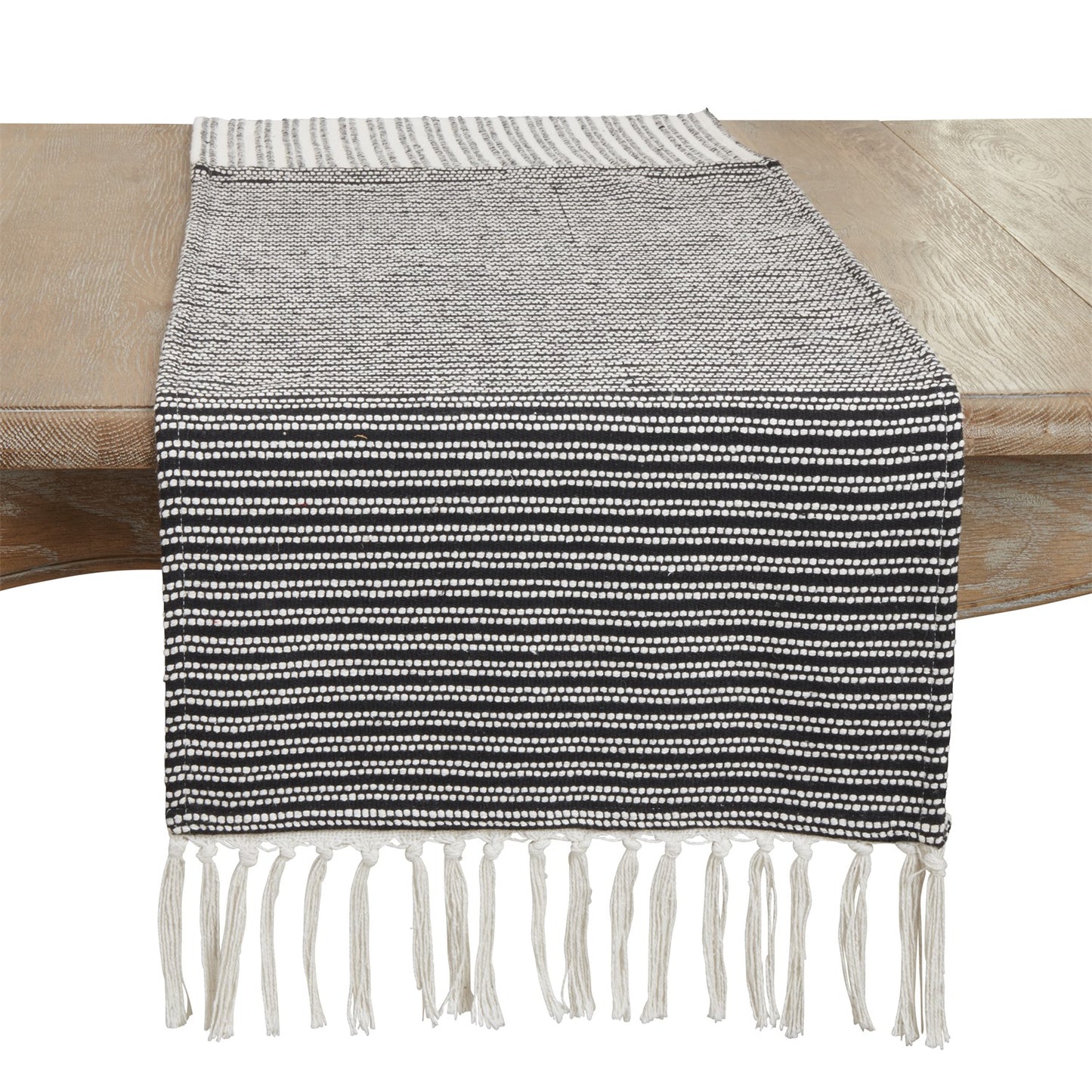 Everyday / All Season Black/White Two-Tone Sripe Table Runner, 90% cotton - 10% polyester