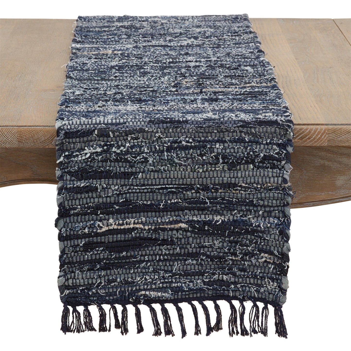 Everyday / All Season Navy Blue Denim Chindi Table Runner, 100% cotton