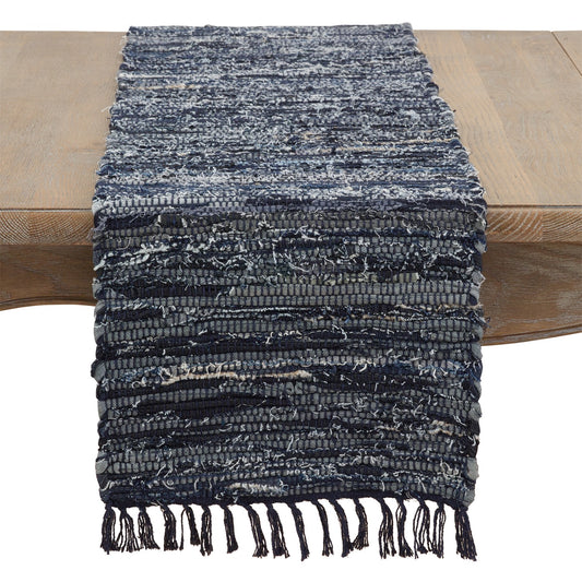 Everyday / All Season Navy Blue Denim Chindi Table Runner, 100% cotton