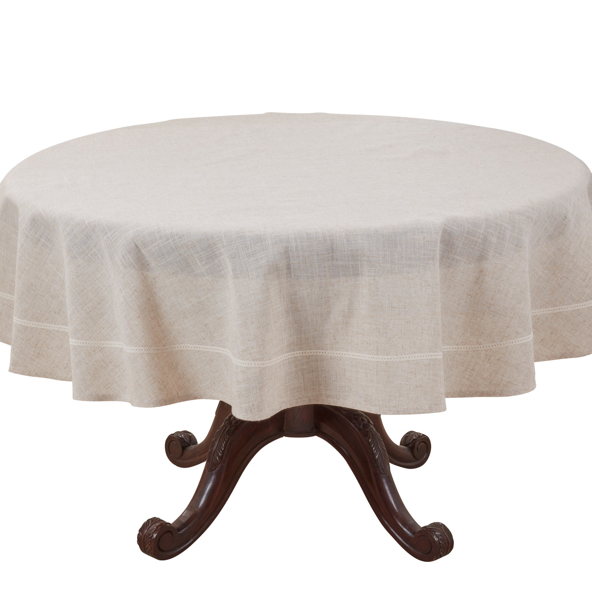 Natural Beige  Round Lace Border Tablecloth  80% polyester - 20% linen