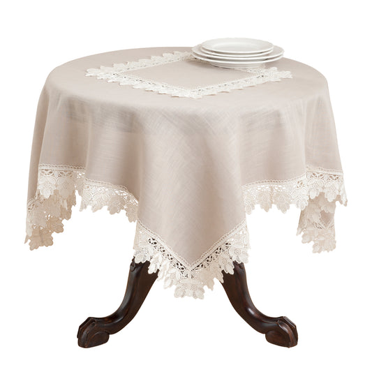 Taupe  Lace Trimmed Topper  100% polyester