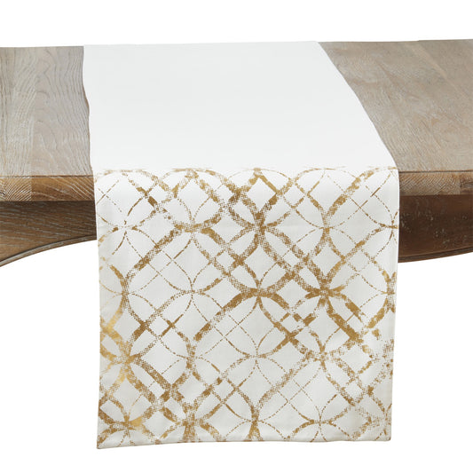 Everyday / All Season Gold Metallic Foil Print Table Runner, 100% cotton