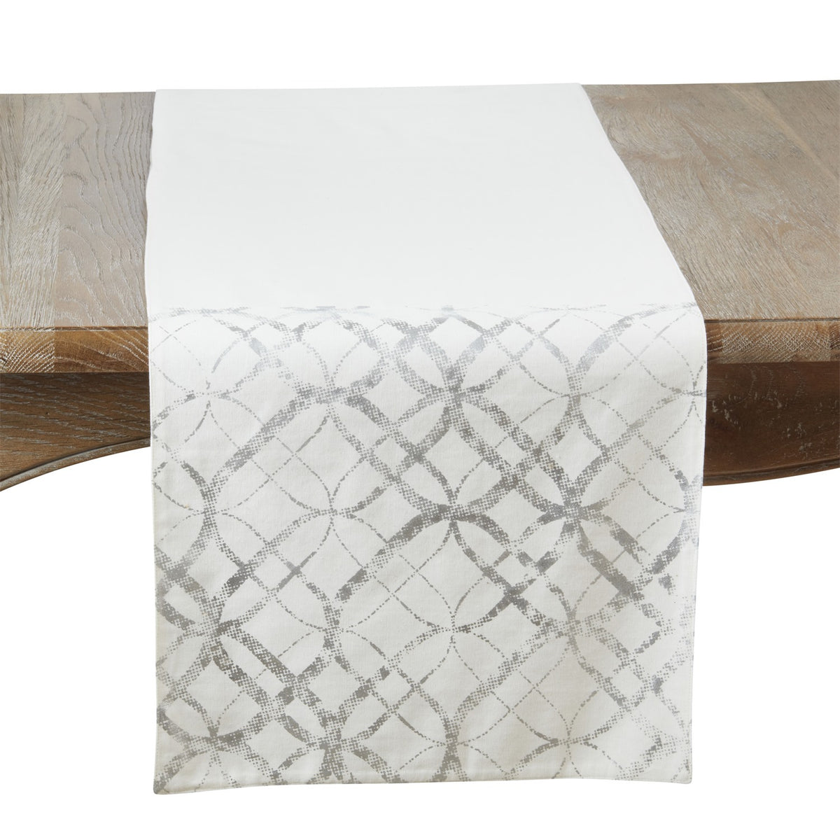 Everyday / All Season Silver Metallic Foil Print Table Runner, 100% cotton