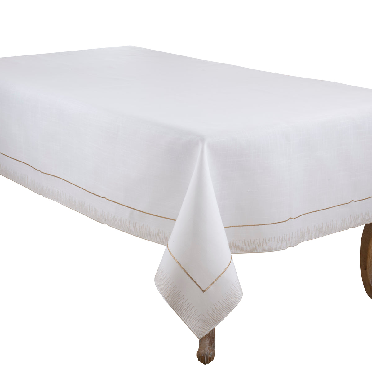 White  Embroidered Border Tablecloth  100% polyester